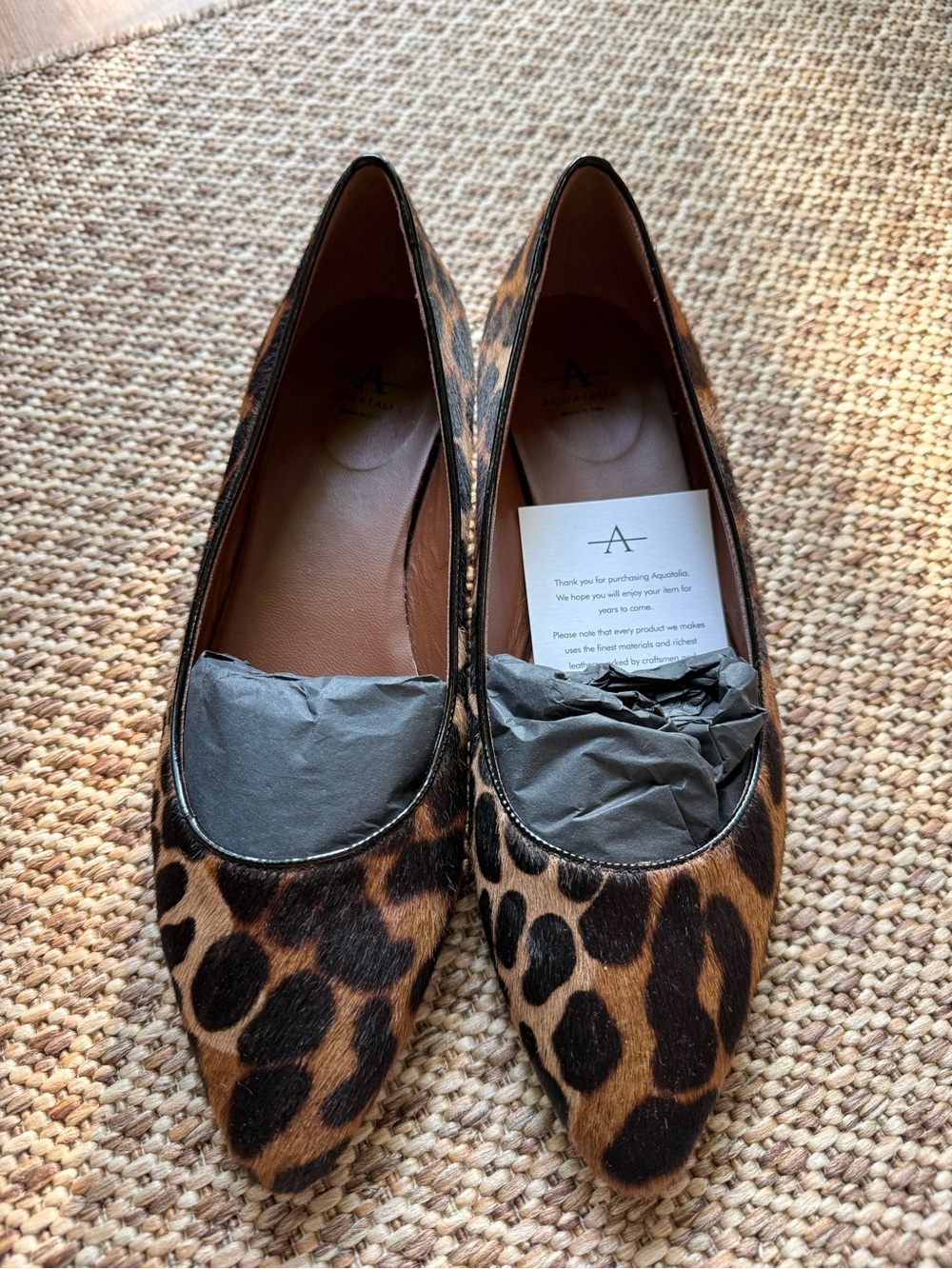 Aquatalia Fur Leopard Print Pointed Toe Flats - Women